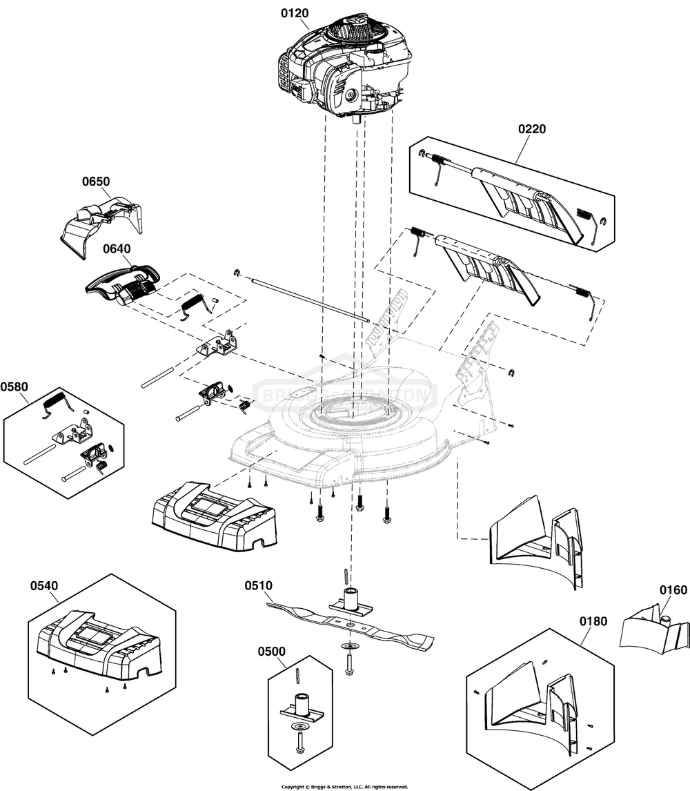 Deck And Engine Group Diagram and Parts List for 2691762-00 3IN1 Briggs and Stratton Lawn Mower